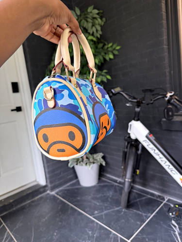 A Bathing Ape BAPE Baby Milo Blue Camo Mini Satchel Top Handle Zip, Strap