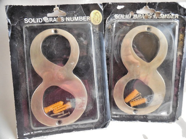 2  Solid Brass 5” Address Number with Screws #8 New Old Stock