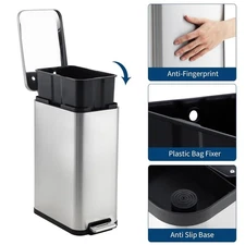 13 Gallon (50L) in Home Recycling Bin Kitchen Stainless Steel Trash Bin Stpe On