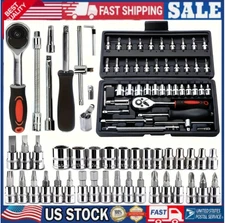 46Pcs Socket Set Car Repair Tool Ratchet Torque Wrench Kit 1/4" Drive with Box=