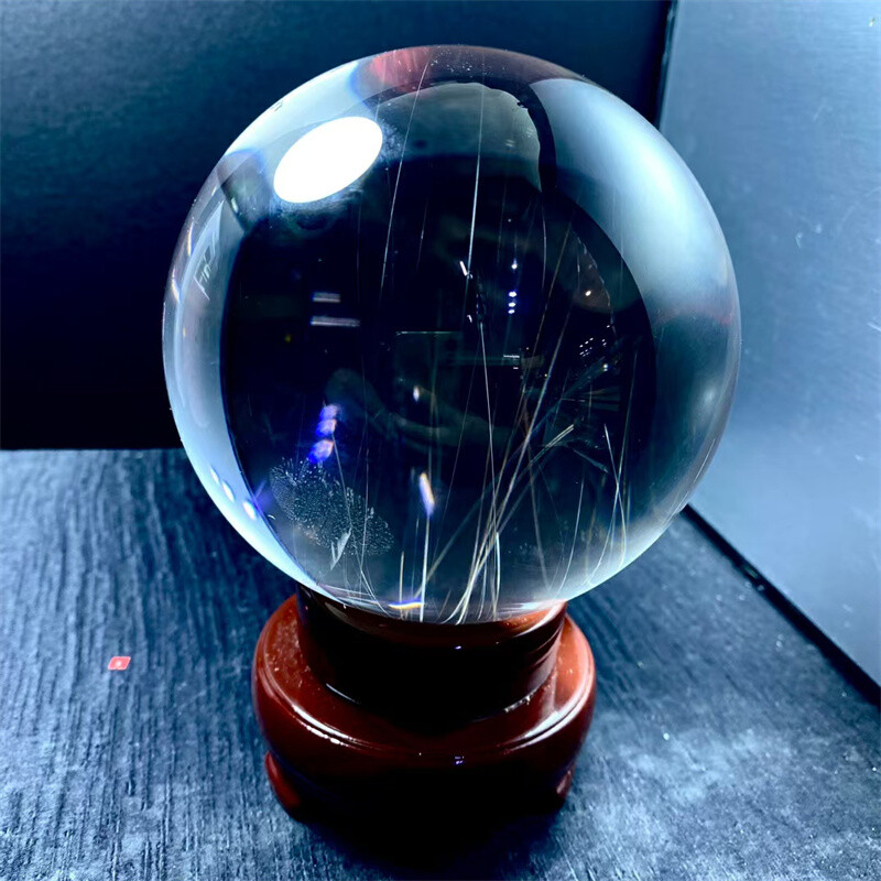 AAA+Unique Natural Hair Crystals Ball Clear Quartz Sphere Reiki Healing 116mm