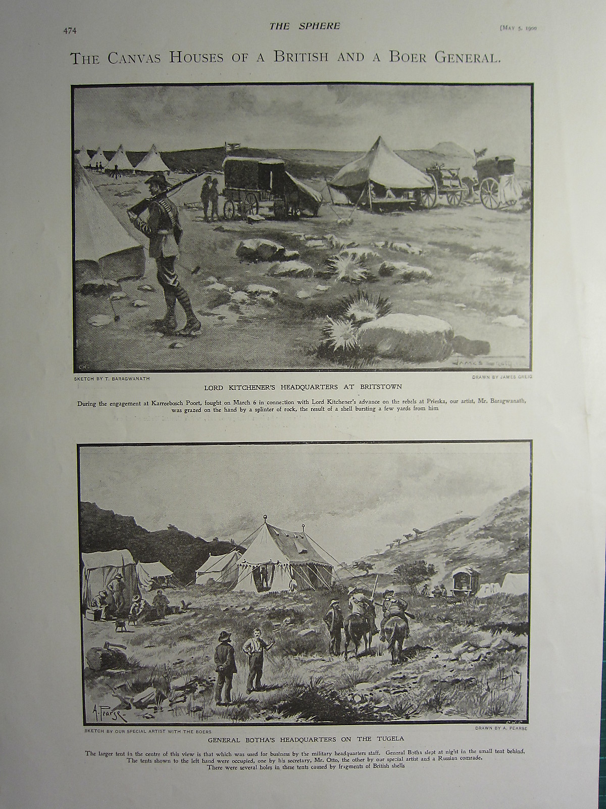 1900 VICTORIAN BOER WAR PRINT CANVAS HOUSES OF BRITISH & BOER GENERAL ...