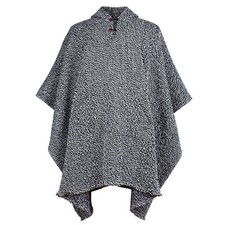 LLAMA WOOL MENS UNISEX HANDWOVEN PONCHO JACKET BLACK-WHITE WITH POCKET