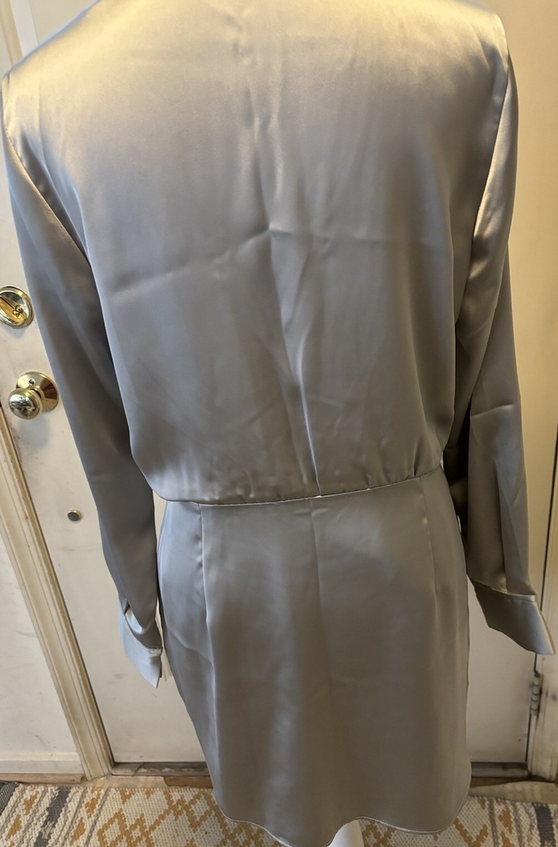Zara Womens Gray Ruched Satin Effect L/S Holiday Party Mini Dress - Large |  eBay