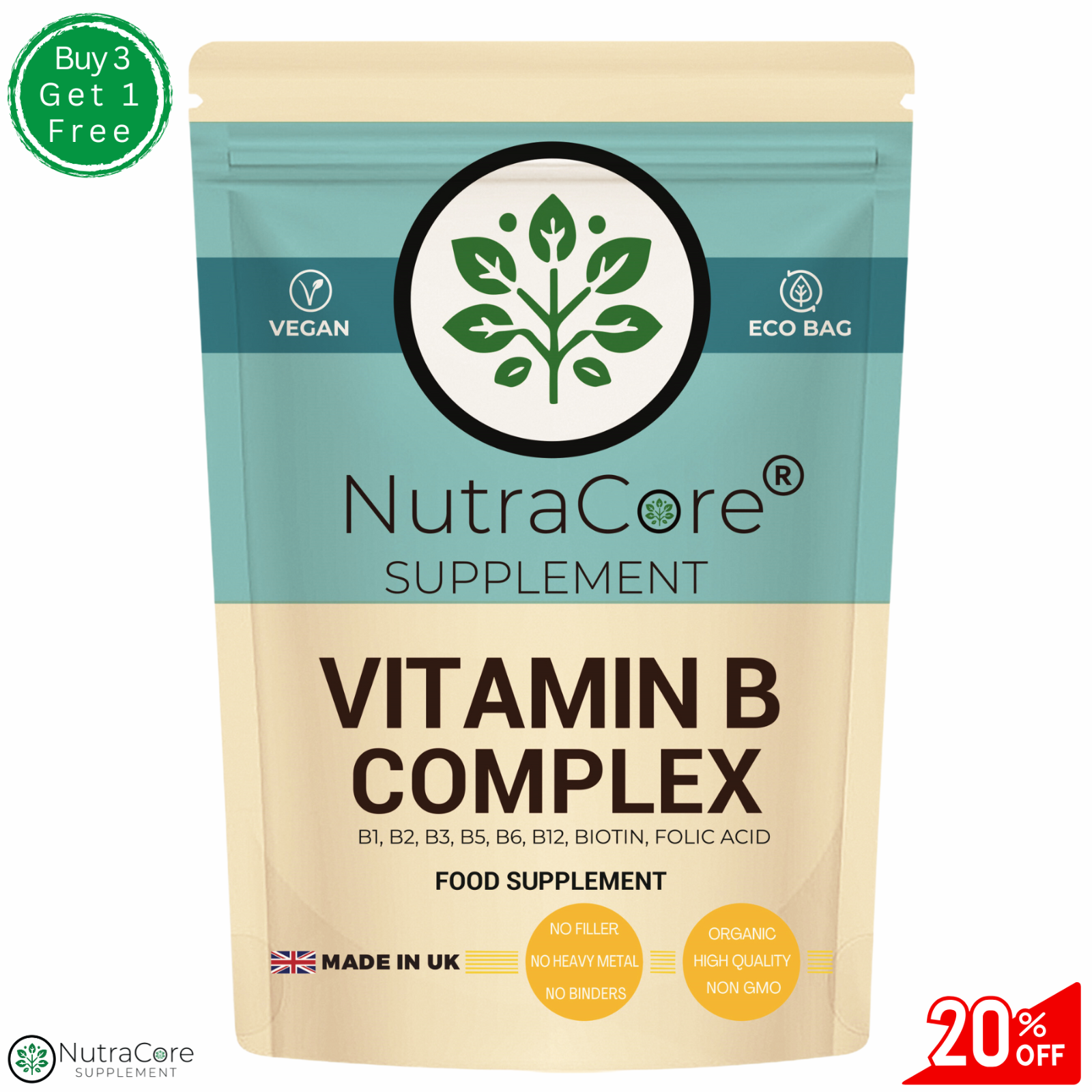 Vitamina B Complejo Cápsulas- (B1 B2 B3 B5 B6 B12, Biotina, Ácido Fólico) Alto