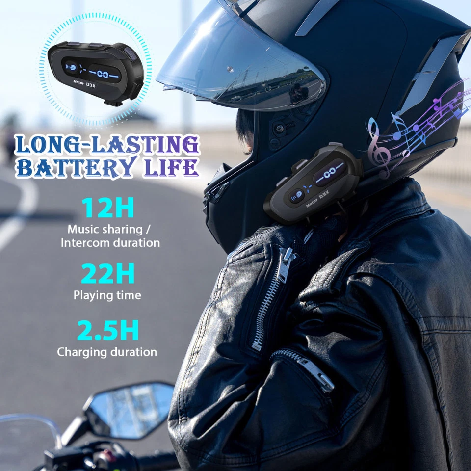 Bluetooth Motorrad Helm Headset Motorradhelm Kopfhörer Geräuschunterdrückung DE - Bild 3 von 4