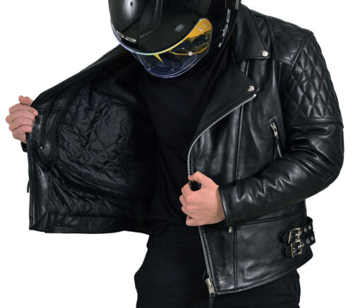 Chaquetas de cuero para motociclista blindadas negras clásicas diamantes doble revestimiento - Imagen 16 de 16