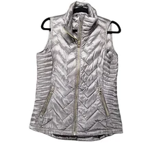 Calvin Klein Jacket Womens Small Gray Shiny Down Filled Puffer  Full Zip Vest
