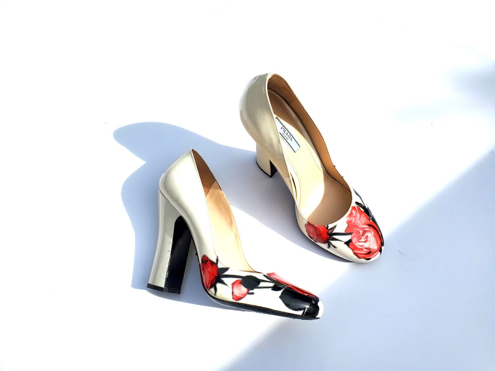 Authentic Prada Off White Red Floral Patent Leather Pumps 39 | eBay