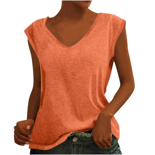 Einfarbige ärmellose Damen-Tanktops V-Ausschnitt lässig locker Sommer T-Shirts Tee - Bild 72 von 73