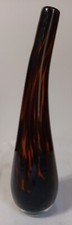 Curved Vase Glass Handblown 11" Black Amber Swirled Modern Art Glass Unsigned