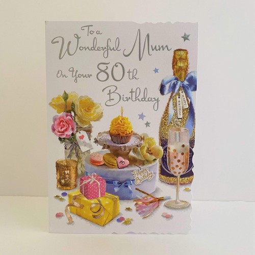 WHITE COTTON CARDS Geburtstagskarte „Have A Wonderful Mum“ 80th – Handgefertigt Mit Strass, 16x16 Cm