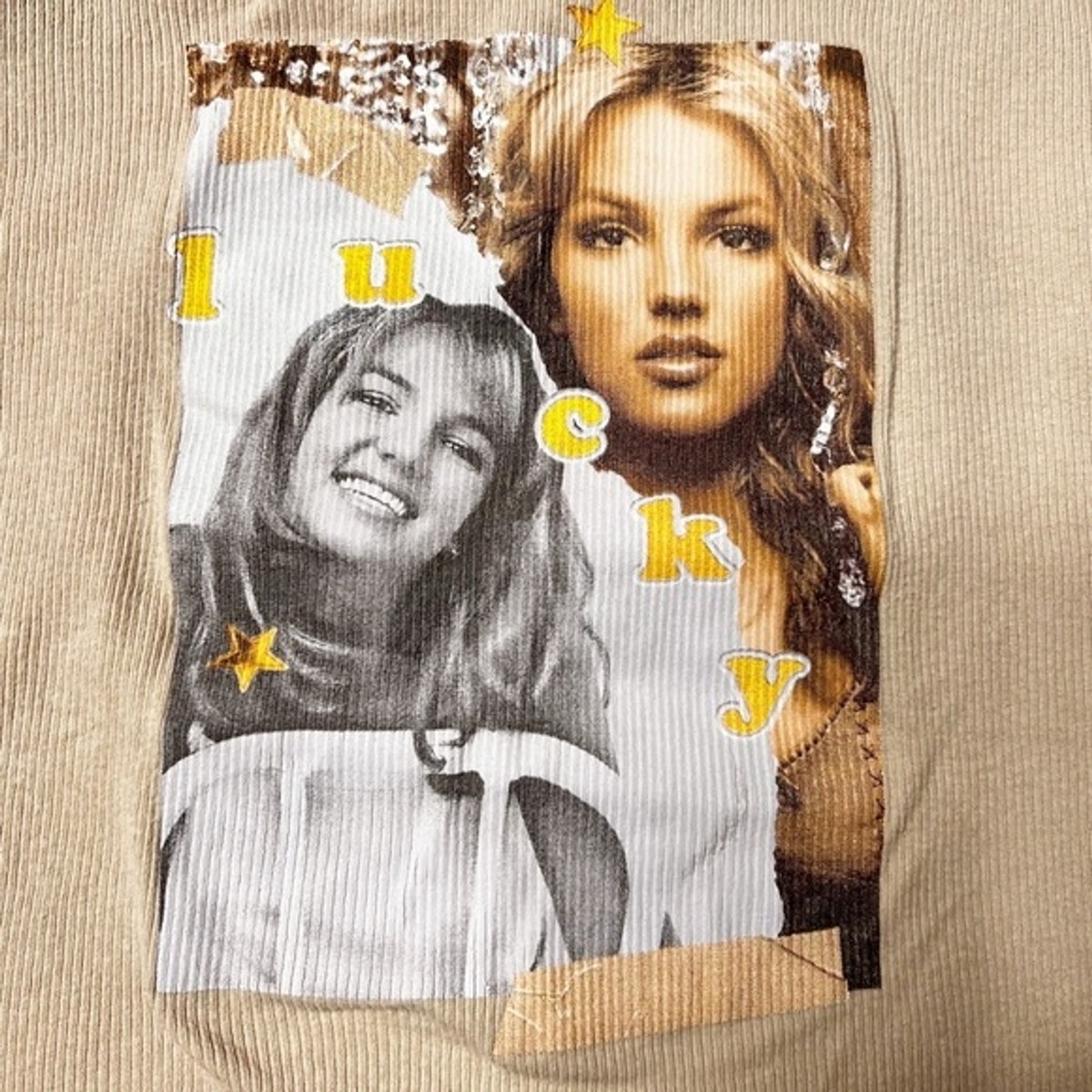 未使用品　タグ付き　SHE Tokyo Britney art 36-38サイズ Britney Spears Lucky Ribbed Graphic Tank Top in Tan Women's