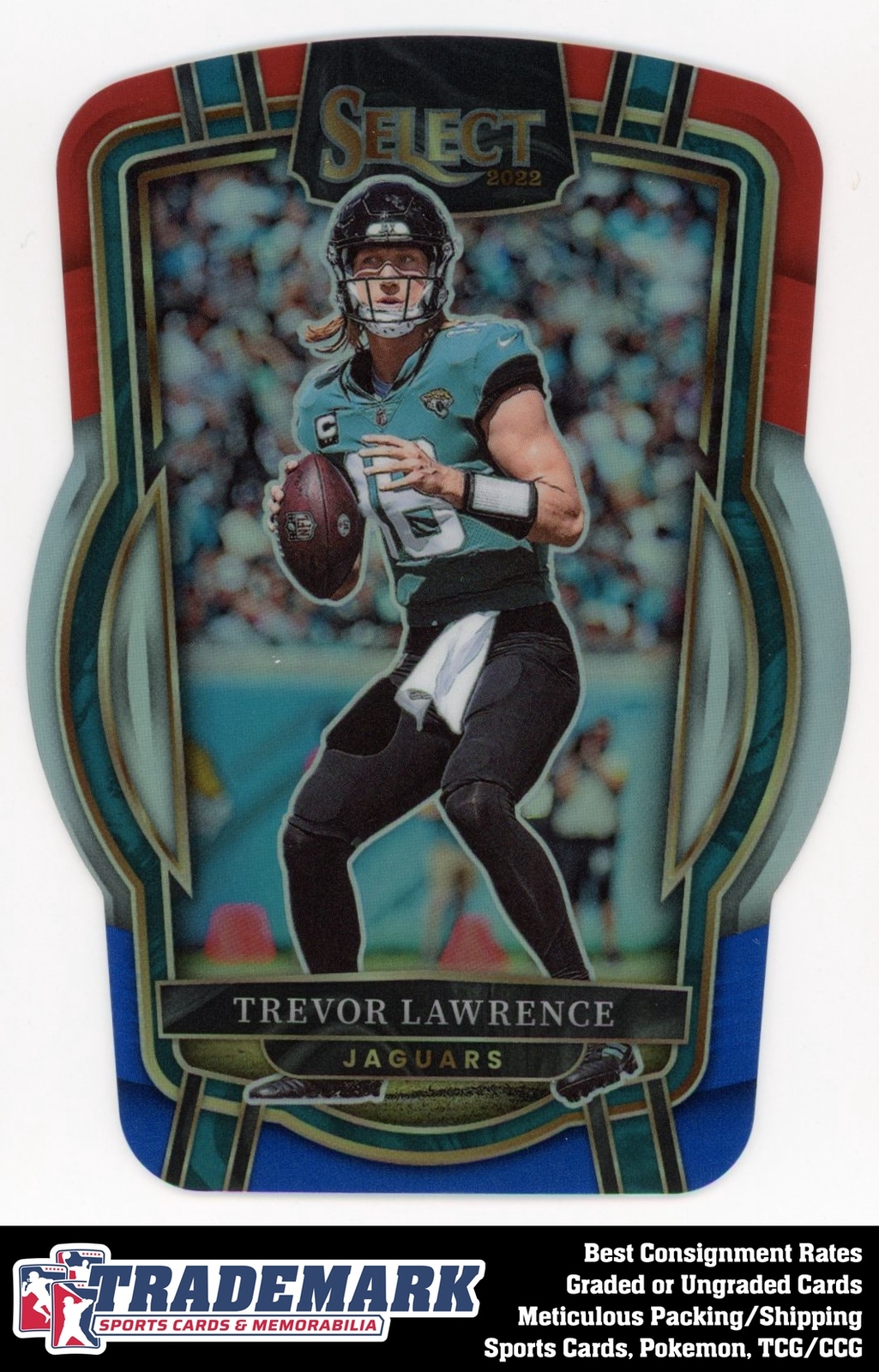 2022 Panini Select #254 Trevor Lawrence Red and Blue Prizm Die Cut