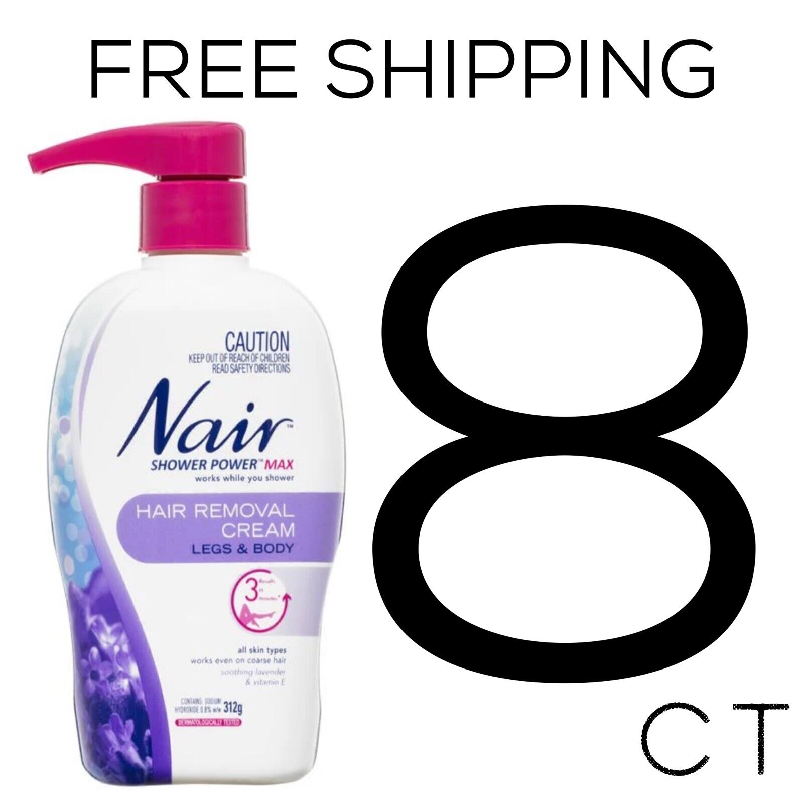8 Nair Hair Remover Cream Shower Power Max Leg Body Lavender Vitamin E Lot  WOW! | eBay