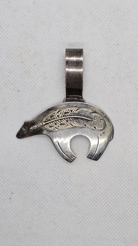 Vintage Indianer Sterlingsilber Bär & Feder Anhänger Verstärker signiert - Bild 2 von 13