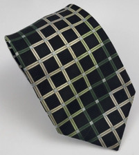 Croft  Barrow Polyester Tie Black Green Gold Geometric Men Necktie 57 x 3.25
