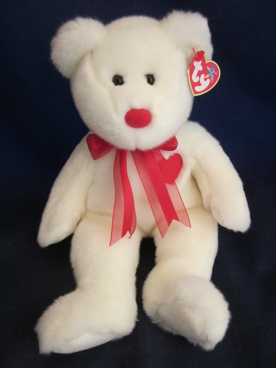 TY Beanie Buddies Valentino 1999 White & Valentina Pink 2000 Teddy