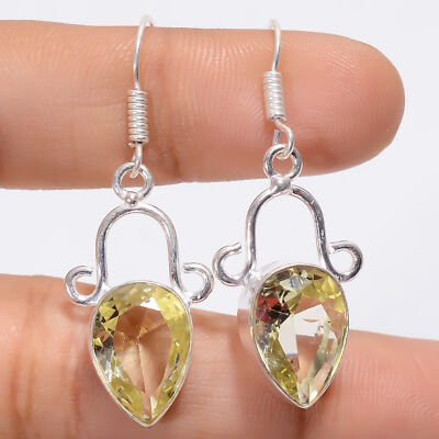Citrine Gemstone Fashion Jewelry 925 Silver Dangle Earrings
