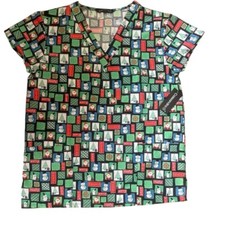 Colorful Christmas Print Scrub Top