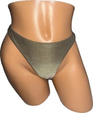 Vtg NOS Panties Metallic Gold Disco Ruched Cheeky Back Shimmery Dancer M L 6 7