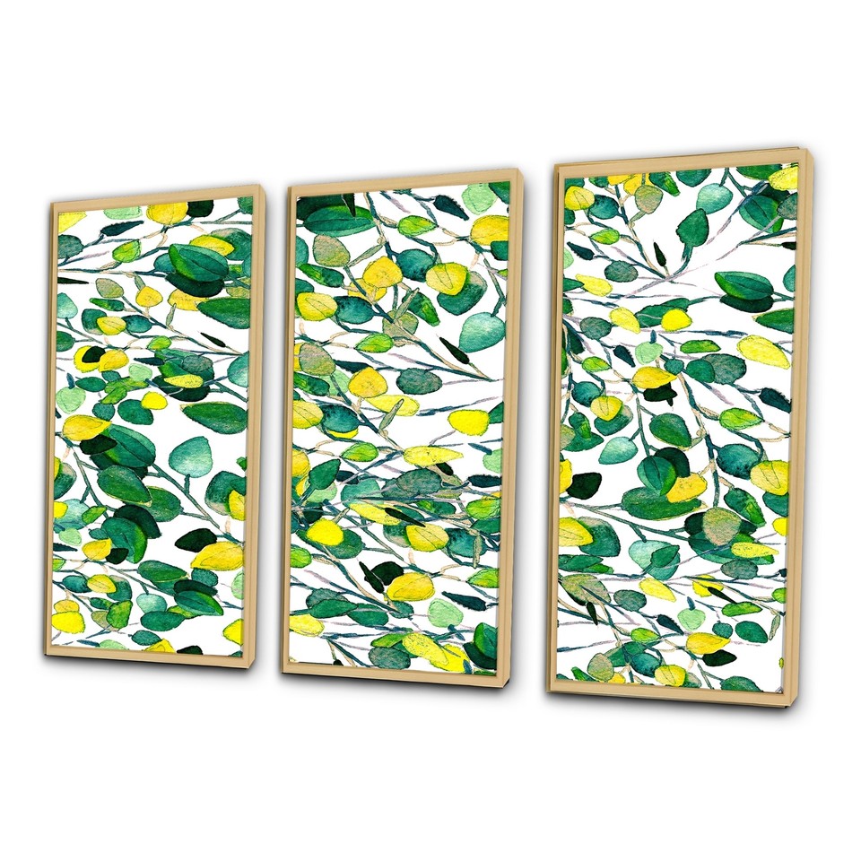 Designart "Eucalyptus Yellow And Greenery" Patterned Framed Canvas Wall