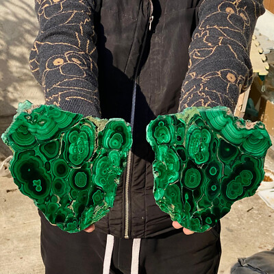 5.42LB A Pair Natural malachite slice quartz crystal luster mineral specimen