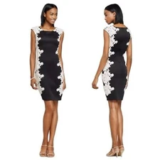 Jax Sheath Dress With Floral Lace Side Panels Black White Size 6