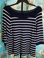 NWT Chaps Women's Lace Trim Striped Boat Neck Sweater, Size 2X, Retail $66.00