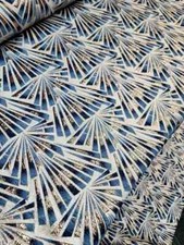 "Iridescent Metallic Geometric Brocade Fabric in Blue-Green and Gold Sold by t