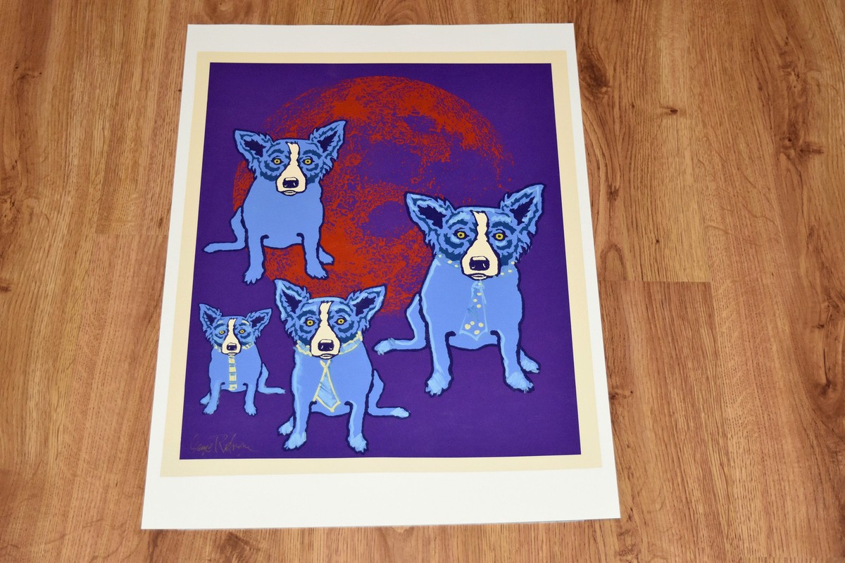 George Rodrigue Blue Dog Original Hand Embellished MM Red Moon