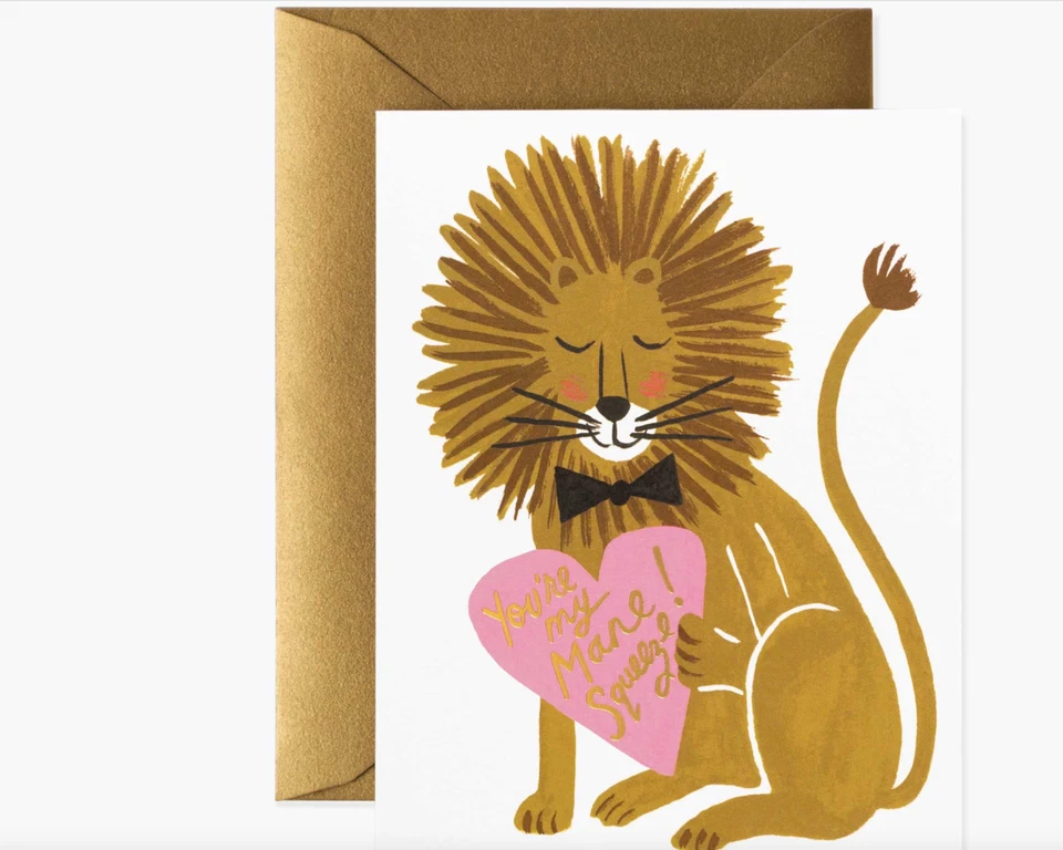 Tarjeta de felicitación y sobre RIFLE PAPER CO. - "YOU'RE MY MANE SQUEEZE" dorado en blanco A2 Foto 3 de 4