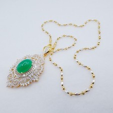 Necklace & Charm Jade Gemstone 24" 24K White Gold Plated Women Jewelry
