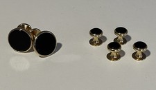 Onyx Gemstone Gold Tone Cufflink  4 Button Set 6 Pcs