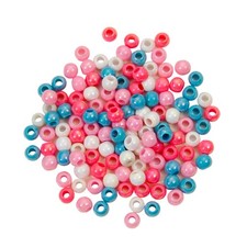 Pearlescent Plastic Pony Round Beads Loose Pink Blue White Mix 5mm-6mm, 125pcs 