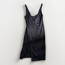 Anthropologie Black Sleeveless Button Front Mock-Wrap Slit Midi Dress Size XL