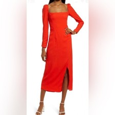 Reformation Vibrant Red Long Sleeve Dress