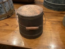 Small Antique Small  Bucket With Bail Handle & Iron Bands - 6 1/2"