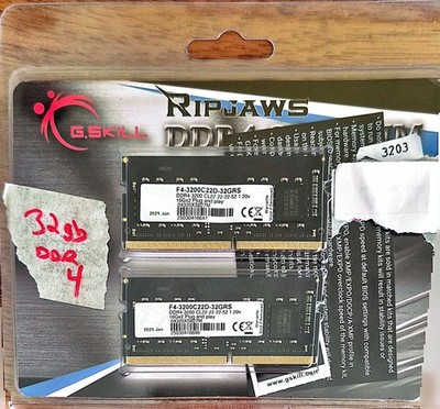 32GB G.Skill 3200MHz DDR4 SO-DIMM Memory Kit (CL22) Ripjaws 2x16GB