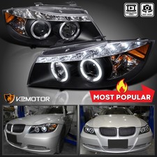Black Fits 2006-2008 Bmw E90 325i 328i Sedan Led Halo Projector Headlights 06-08 Black Fits 2006-2008 Bmw E90 325i 328i Sedan Led Halo Projector Headlights 06-08