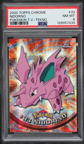 2000 Topps Chrome Pokemon TV Series 1 Tekno Nidorino #33 PSA 8 NM-MT