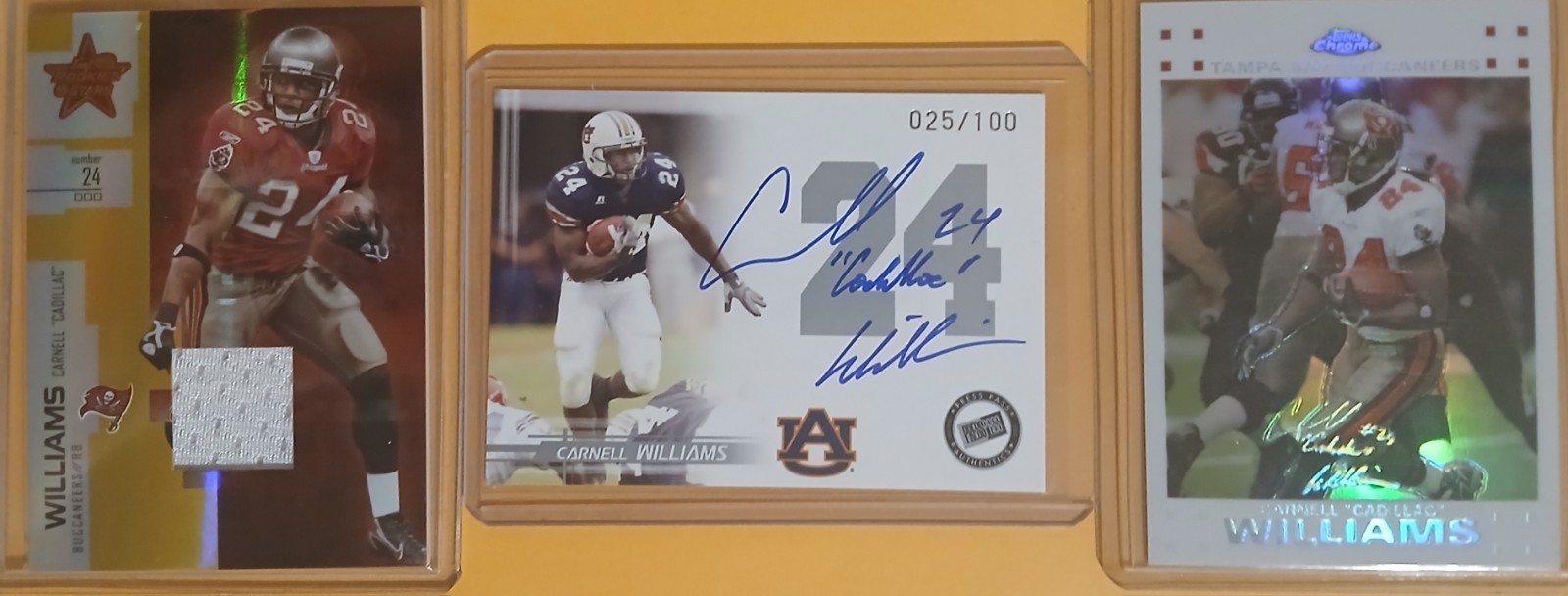 Carnell "Cadillac " Williams (3) Card Lot. Auto, Game Used, Refractor....