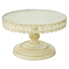 9 In. H White Decorative Cake Stand with Lace Inspired Edge