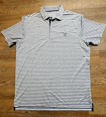 Johnnie-O Polo Shirt Men's Large Blue Stripe Golf Performance Lightweight Logo
