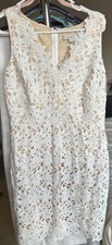 Ann Taylor LOFT Scalloped Floral Lace Overlay Fit Flare Dress Nude Lining | 6