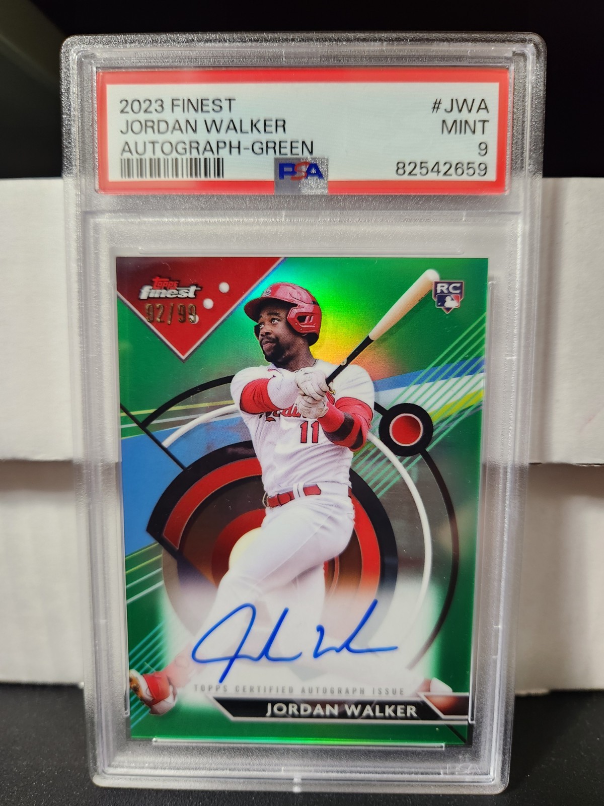 2023 Topps Finest Jordan Walker Green Refractor Auto /99 #FA-JWA PSA 9 Cardinals