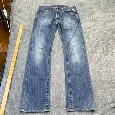 Replay Blue Jeans Mens 34x33 Med Wash Straight Leg Button Fly Denim MV 950A.034