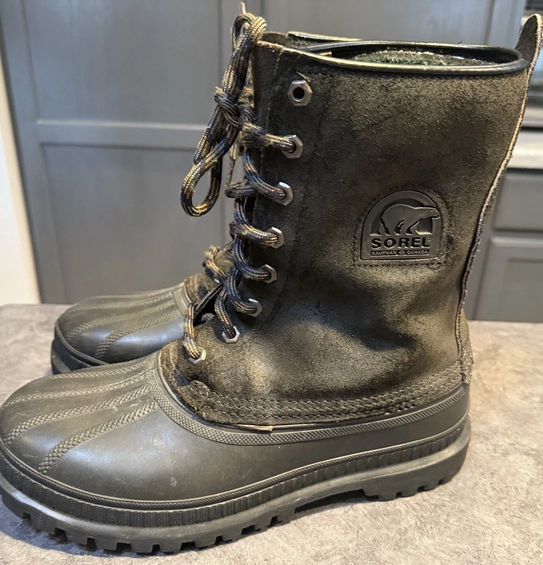 SOREL Winter Tall Lace Insulated Liner Snow Boots Men's Sz 8 Gray Nubuck Leather