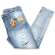 M.Society Premium Big & Tall Men's Jeans Blue Distressed Slim Straight Fit Denim