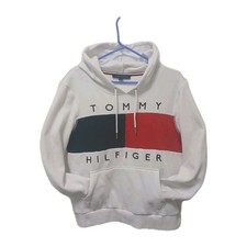 TOMMY HILFIGER Red White Blue Colorblock Logo Sweatshirt Pullover Hoodie Size L